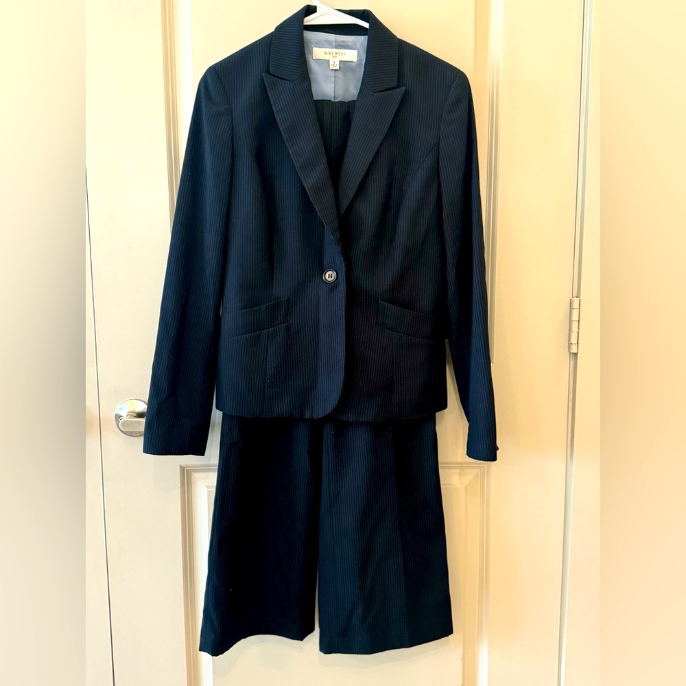 Classic Blue Pinstriped Business Suit